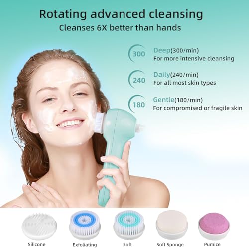 UMICKOO Face Scrubber Exfoliator,Facial Cleansing Brush Waterproof with LCD Screen,Blackhead Remover Vacuum with 5 Brush Heads,Face Spin Brush for Exfoliating, Massaging and Deep Pore Cleansing - Thumbnail 3