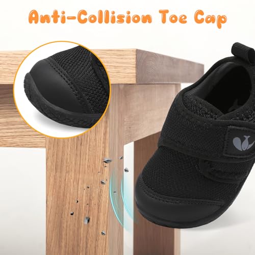 FEETCITY Baby First Walking Shoes Baby Shoes Boys Girls Newborn Crib Shoe Anti-Slip Toddler Sneakers Black4