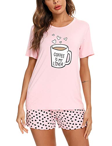 EISHOPEER Womens Pajamas Short Sets Short Sleeve Two Piece Sleepwear Pjs Shorts Set Pink XXL