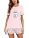 EISHOPEER Womens Pajamas Short Sets Short Sleeve Two Piece Sleepwear Pjs Shorts Set Pink XXL