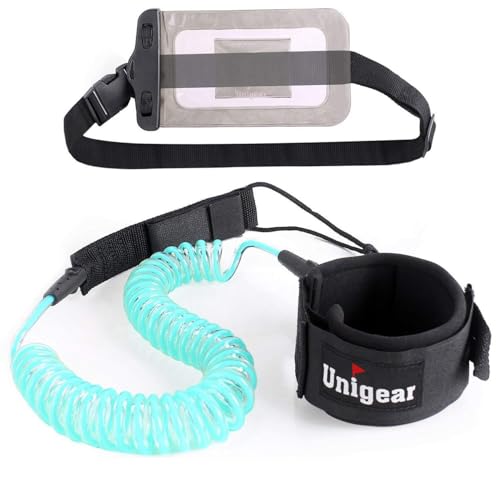 Unigear Premium 10' Coiled SUP Leash (11 Colors) Inflatable Paddle Board Surfboard Leash with Waterproof Wallet (Sky Blue-New)