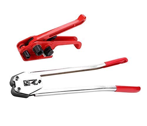 Heavy Duty 4-in-1 Manual Strapping Tool Kit with Tensioner & Sealer for 12-19mm PP/PET Plastic Strapping
