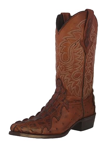 Texas Legacy Mens Cognac Western Cowboy Boots Crocodile & Ostrich Print J Toe