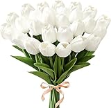 Tulipanes Artificiales, 24 Piezas Flores Artificiales Tulipan, PU Material Duradero, Ramo Tulipan Decoración para Casa,...