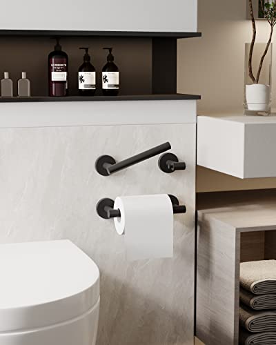 Image of RARXTR Matte Black 2 Pack Toilet Paper Holder SUS304 Stainless Steel Double Post Pivoting Toilet Paper Roll Holder Wall Mounted Toilet Tissue Holder for Commercial Bathroom RV
