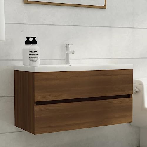 BOWEKAM Home & Garden- Mueble de fregadero de roble marrón, 90 x 38,5 x 45 cm, elección de muebles de madera
