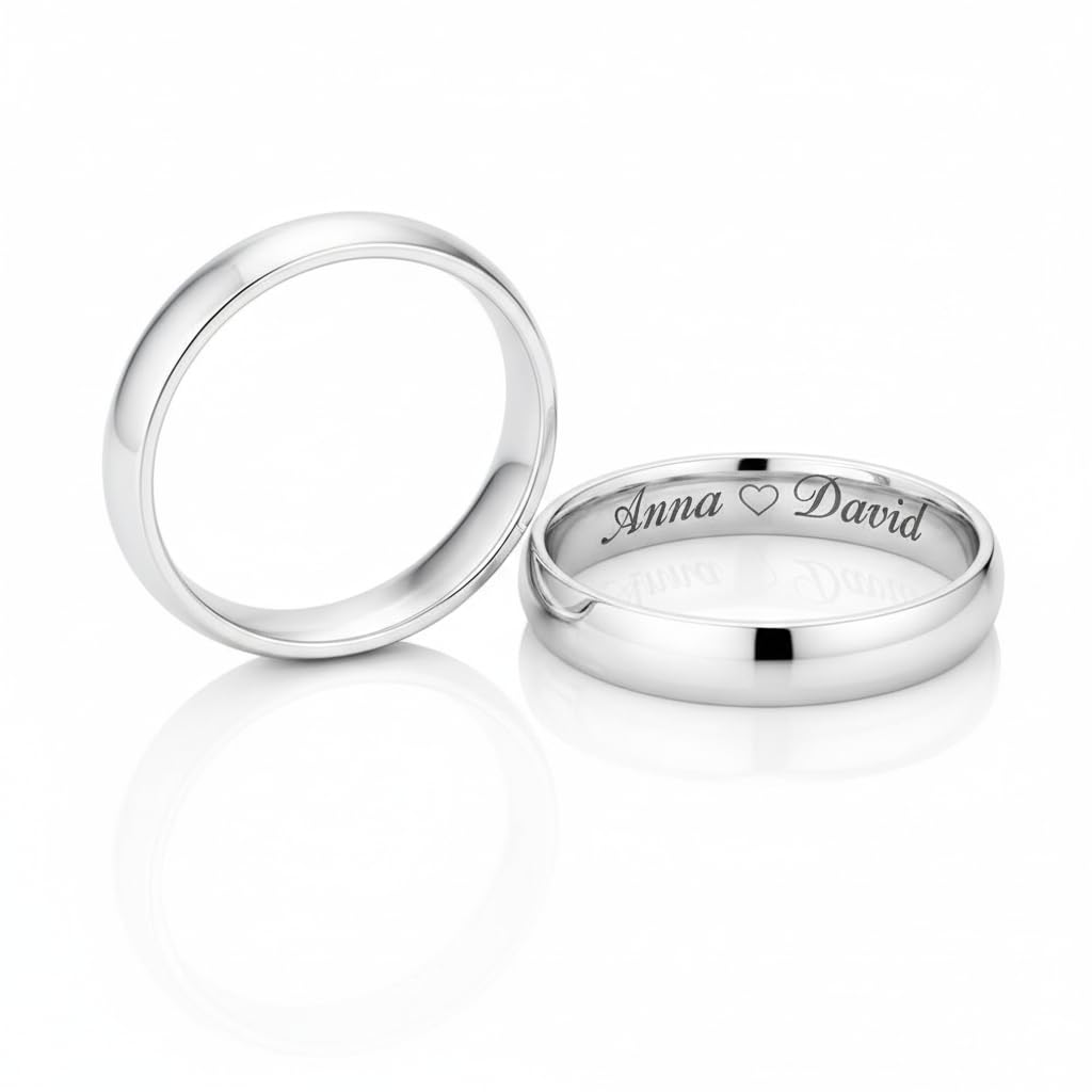 Coppia Fedine Fidanzamento Personalizzabili in Argento 925 con Incisione, 2 Anelli Fidanzamento Lui e Lei, Fedina Personalizzata Uomo Donna,Idea Regalo San Valentino Compleanno