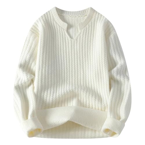 Men’s Autumn Winter V-Neck Sweater Knit Pullover Solid Color Long Sleeve Slim Fit Casual Warm Top