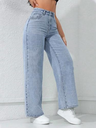 Image of CHKOKKO Women High Rise Denim Solid Regular Fit Jeans