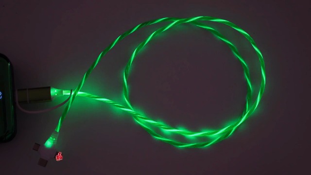 Image of IHAO Multi Ports Light-Up USB Cable USBA /USB C to USBC /MicroUSB Cable Durable Fast Charging Cable with Visible Current Flow As Night Light Use-6in1 Green