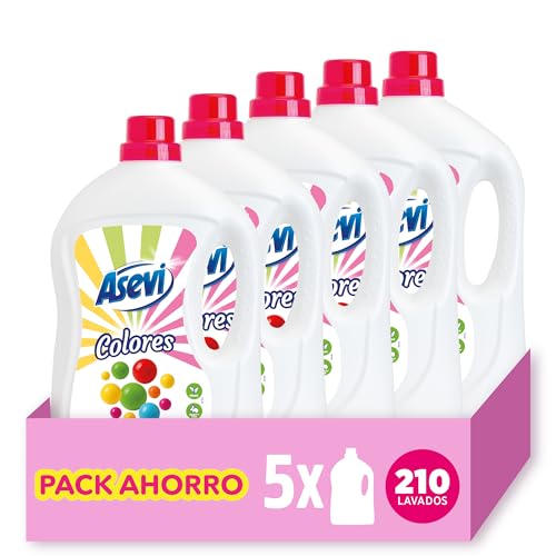 Asevi Detergente Líquido para Lavadora Colores - Detergente para Ropa de Color con Fórmula Concentrada - Fija y Protege los Colores, Evita Transferencias de Color - PACK 5-210 Lavados