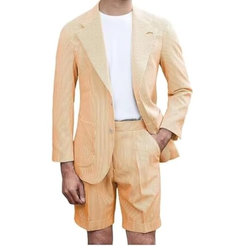 Seersucker Suits with Shorts for Men Casual 2 Piece Striped Summer Beach Wedding Suit