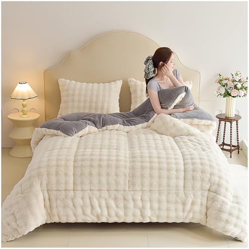 Edredón de forro polar, piel de conejo sintética súper suave, manta reversible gruesa y cálida de terciopelo de doble cara, ropa de cama de felpa de lujo para invierno