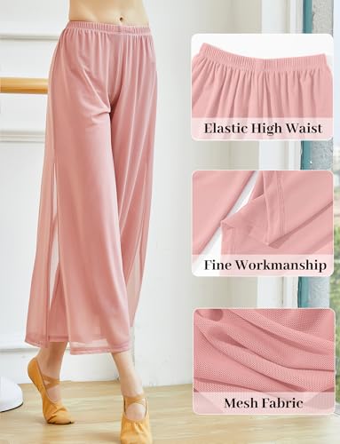 FEOYA Women's Dance Pants Flowing Elastic Waist Wide Leg Side Slit Practice Yoga Athletic Casual Pants S-XL4