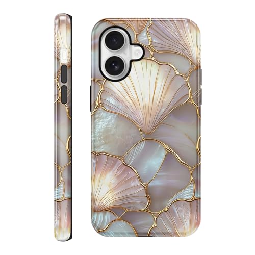 Coque iPhone 16 vitrail de qualité premium aux bordures dorées élégantes pour femme
