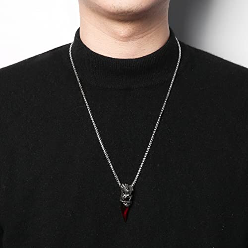 Hzman Retro Dragon Necklace For Men Women Stainless Steel Gothic Punk Dragon Wrap Crystal Tooth Pendant Biker Party Jewelry Gift (Red) #TOP3