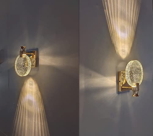 Image of Aomesinc Crystal Wall Sconce Nordic Style LED Wall Lamps Simple Creative Lights for Living Room Bedroom Bedside Dresser Bathroom Corridor(A,Golden,Large)