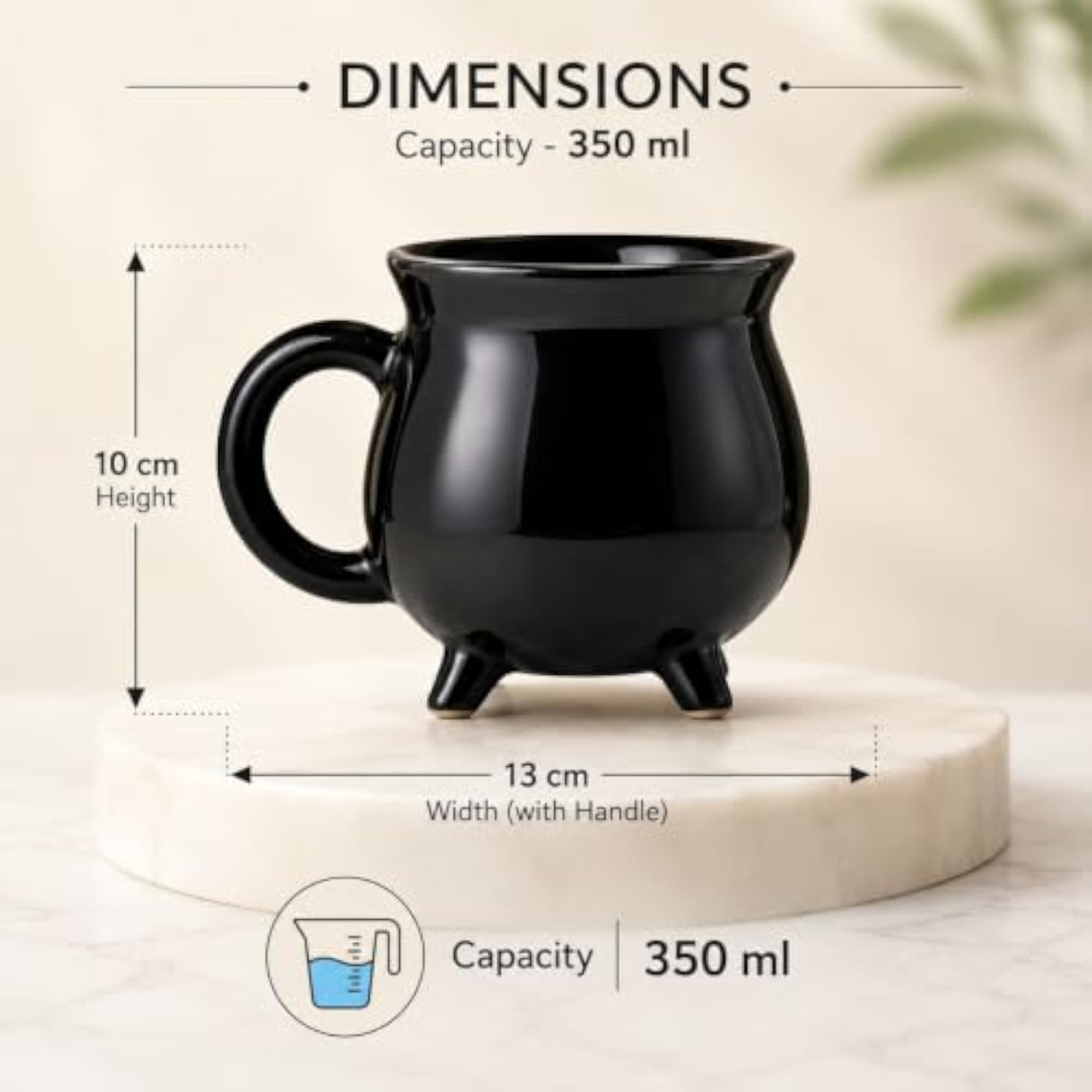Premium Black Ceramic Cauldron Mug, 350ml