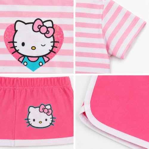 Image of Hello Kitty Girls Short Set - 2 Piece Short Sleeve Graphic Tee and Shorts Clothing Outfits (Sizes: 2T-12)