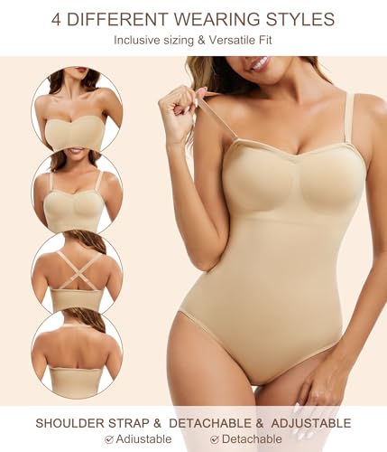 Image of Strapless Shapewear for Women,Tummy Control Bodysuit With Built In Bra,Seamless Body Shaper Tube Top Body Suit