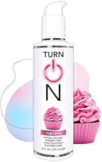 Turn on Cupcake Flavored Edible Lube 8 Ounce Premium Personal Lubricant, Long Lasting Formula for Condom Safe Vegan Ph Balanced Hypoallergenic & Paraben Free Intimacy, Oral Lube for Men & Women