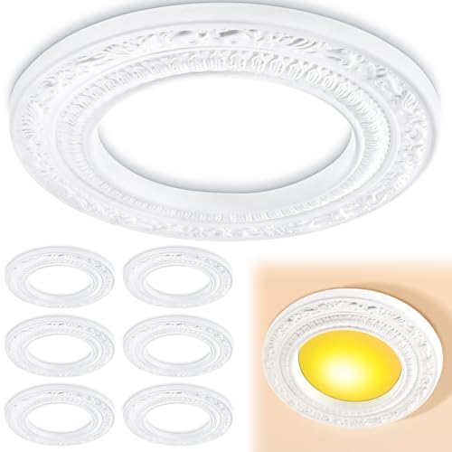 Image of VIHOSE 6 Pcs PU Ceiling Medallion Decorative 6 inch ID x 10 inch OD Recessed Lighting Trim Ring Decorative Light Covers for Light Fixtures Ceiling Fans Chandeliers Round Ring Plate Decor