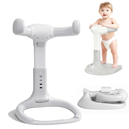 Caiuiyda Baby Shower Stand Foldable Toddler Shower Standing Support with Anti-Slip Base Adjustable Infants Bath Support for 8-36 Months Portable Bath Helper (Upgraded-Grey)