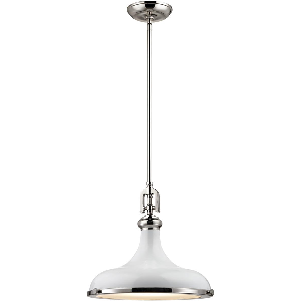 Elk Home Rutherford 1-Light Pendant - in Gloss White Finish, with Gloss White Fabric Shade, Transitional Style