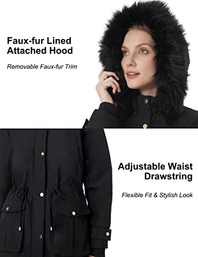 Royal Matrix Women's Parka Coat Warm Jacket For Spring Fleece Lined Long Winter Coat With Hood (Black, Medium) #TOP4