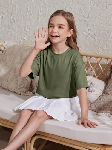 Image of ZDC Girls Athletic Oversized Crop Tops Kids Drop Shoulder Short Sleeve T Shirts Workout Tees