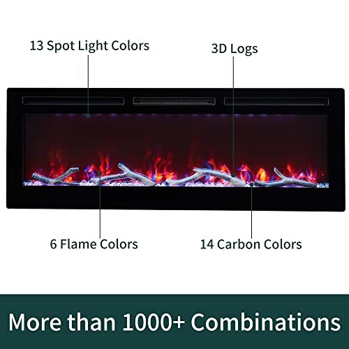 Edyo Living 60 Inches Electric Fireplace Recessed And Wall Mounted Electric Fireplace Heater And Linear With Timer, Remote Control, Adjustable Flame Color #TOP3