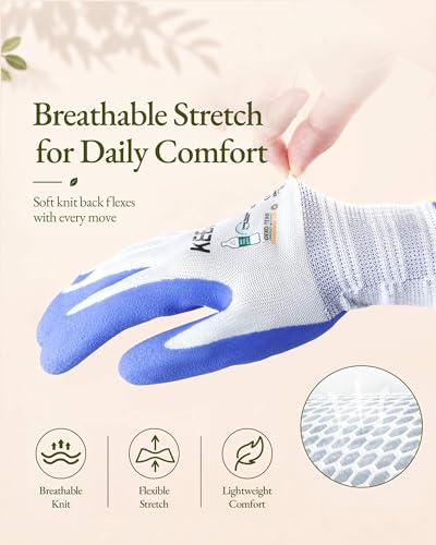 Image of Kebada Gardening Gloves for Women, MicroFoam Latex Coated, Gifts, 6 Pairs
