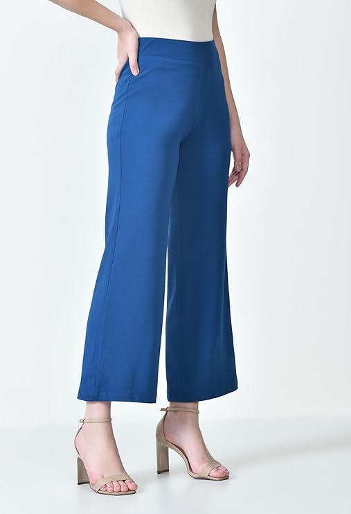 Image of Women's High Waist Straight Fit Trousers,Solid Korean Stretchable Pants for Women, Regular Fit Elastic Waist Full Length Formal Trouser,Casual,Office Wear
