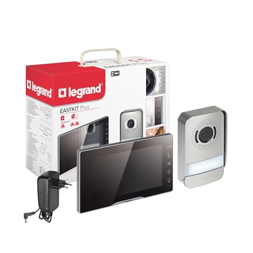 LEGRAND EASYKIT Plus, Kit Videoportero de 2 hilos, Monitor a Color de 7 con Espejo y Placa de calle Cámara Gran Angular, ampliable 1 o 2 unidades familiares, IP54-IK07, Acero inoxidable, 368910