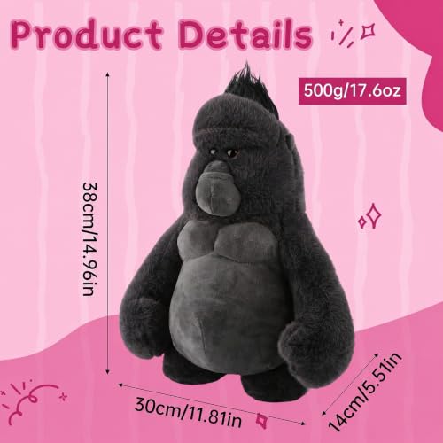 Image of Stuffed Animal Gorilla, Monkey Plush Toys for Boys Kids Womens, 15 Inches Soft Hugging Gorilla Stuffed Animals Gifts Adorable Companion for Birthday Christmas Easter Halloween Room Decoration Black