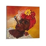 Art Poster Cuban Cigar Smoking Woman Portrait Poster Canvas Oil Painting Art Poster Room Aesthetic P