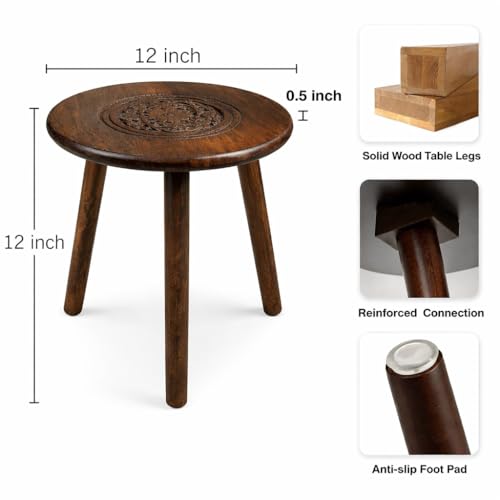 Image of Wooden Three Legs Round Coffee Table and Side Table with Pillars for Plant Holder Natural Plants, Books, and Magazines in Compact Spaces (Bronze N)