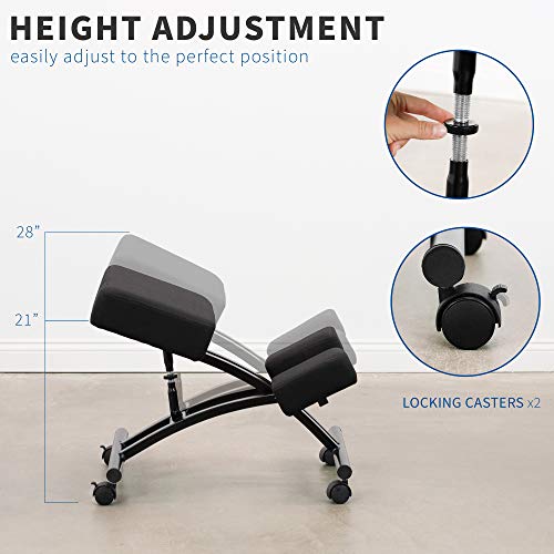 Vivo Kneeling Chair With Wheels, Adjustable Ergonomic Stool For Home And Office, Mobile Angled Posture Seat, Steel Frame & Black Cushions, Chair-K05B #TOP3