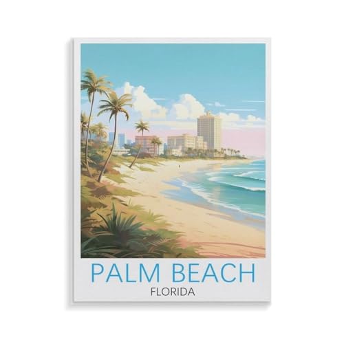 XJUfW par Numéro avec Peintures et Pinceaux, Pour Mural Décor，Palm Beach Florida，Peinture par Numéros pour Adulte, Coeur Cristal Peinture Numero, Peinture Numero Adulte Débutants, 30x40cm(AA-405