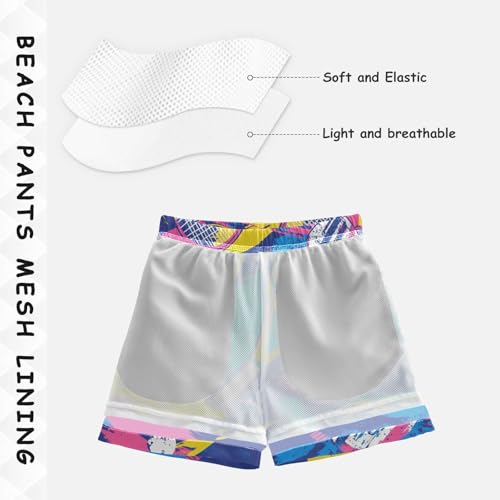 Boys Beach Board Shorts Tennis Blue Graffiti Swim Trunk Teen Swimwear 8-16Y4