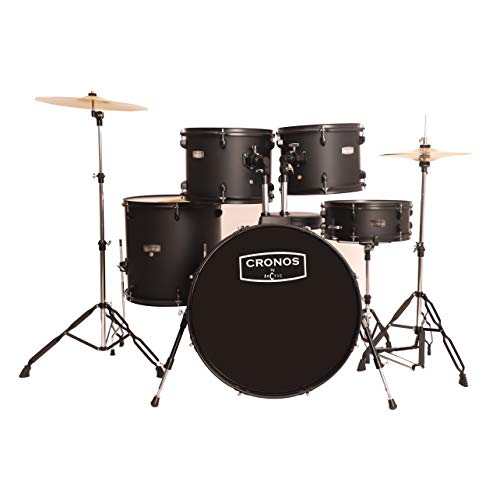 Image of ARCTIC CRONOS 5 Piece Complete Acoustic Drum Kit /Drumset with drumsticks, Cymbals and throne - Nickel Hardware. Best Sounding shells, most durable build, Professional level Configuration. (Black)