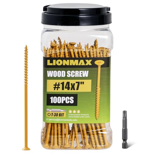 Image of LIONMAX Deck Screws #14 x 7 Inch, 100 PCS, Long Wood Screw, Rust Resistant, Exterior Epoxy Coated for Outdoor Decking, Torx /Star Drive Head, T30 Star Bit Included