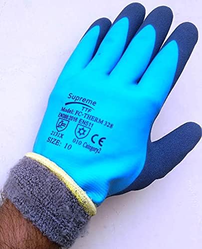 Supreme TTF Thermal Work Safety Glove, Cold Resistance, Fleece Lining, Fully Latex Rubber Coated For Water Proof, Soft/Anti-Slip Palm For Grip (Size L/9) - Pack of 1 Pairs