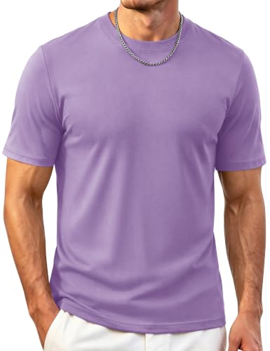 Cotrasen Tshirts Shirts for Men Cotton Short Sleeve Shirts Crew Neck Casual Plain Tee Basic T-Shirts LtPurple L