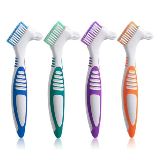 Octuitey Denture Brush 4Pcs Denture Toothbrushes，Denture Cleaning Care Cleaning Brush ，Double Sided Toothbrush，Multi-Layered Bristles and Rubber Anti-Slip Handle (Purple, Green, Blue, Orange)