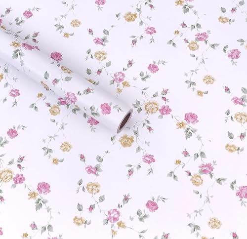 HOMEMATES Self-Adhesive Waterproof Wallpaper Old Furniture Vinyl Stickers Wooden Door Wardrobe Desktop PVC Wall Papers 45 X 304 CM- (Floral Style-1), Multicolour