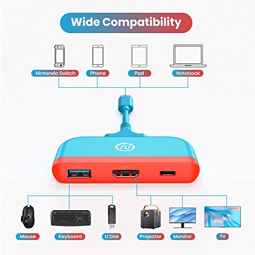 NEWDERY Switch Dock for TV, Type C to 4K HDMI Hub Adapter, Portable Travel PD Charging Dock for Nintendo Switch OLED/Steam Deck/Samsung DeX - Thumbnail 4