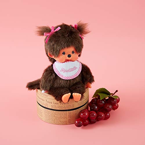 Bandai - Monchhichi - Peluche - Fille Bavoir Rose et Blanc 20 cm - 25555