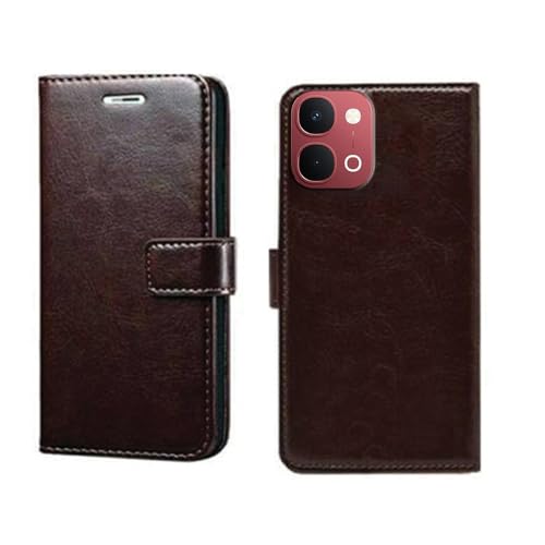 Image of amazon basics Vivo Y51 Pro 5G Flip Cover | Card Pockets Wallet & Stand | Flip Cover for Vivo Y51 Pro 5G (Coffee)