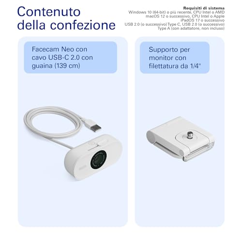 Facecam Neo – Webcam Full HD con copriobiettivo scorrevole, correzione della luce, per videochiamate, streaming, Teams/Zoom/Slack/OBS/Twitch/Youtube e altro – USB-C/Plug & Play su PC/Laptop/Mac - Webcam - Immagine 9